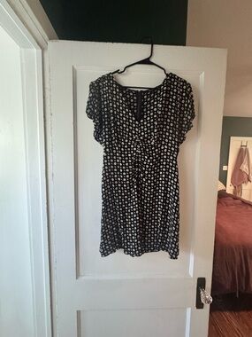 Madewell Black Floral Dot Short Sleeve Dress